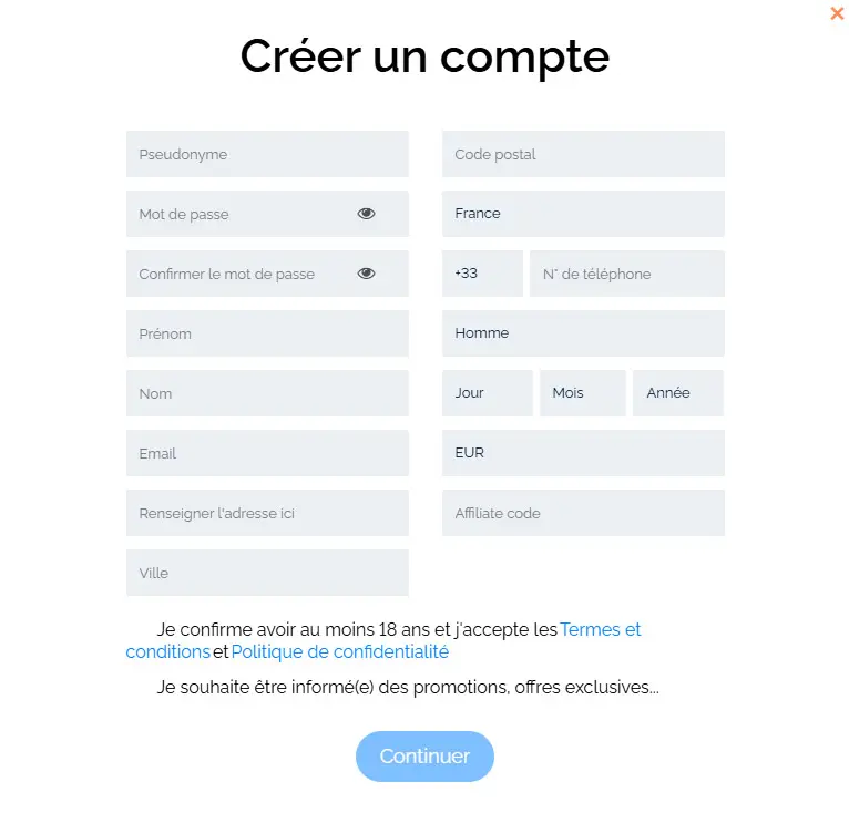 Processus d'inscription Casino Winner